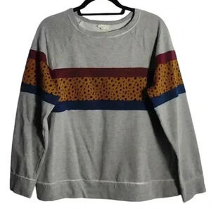 HEM & THREAD Grey Animal Print Color Block 100% Cotton Sweater Size Medium